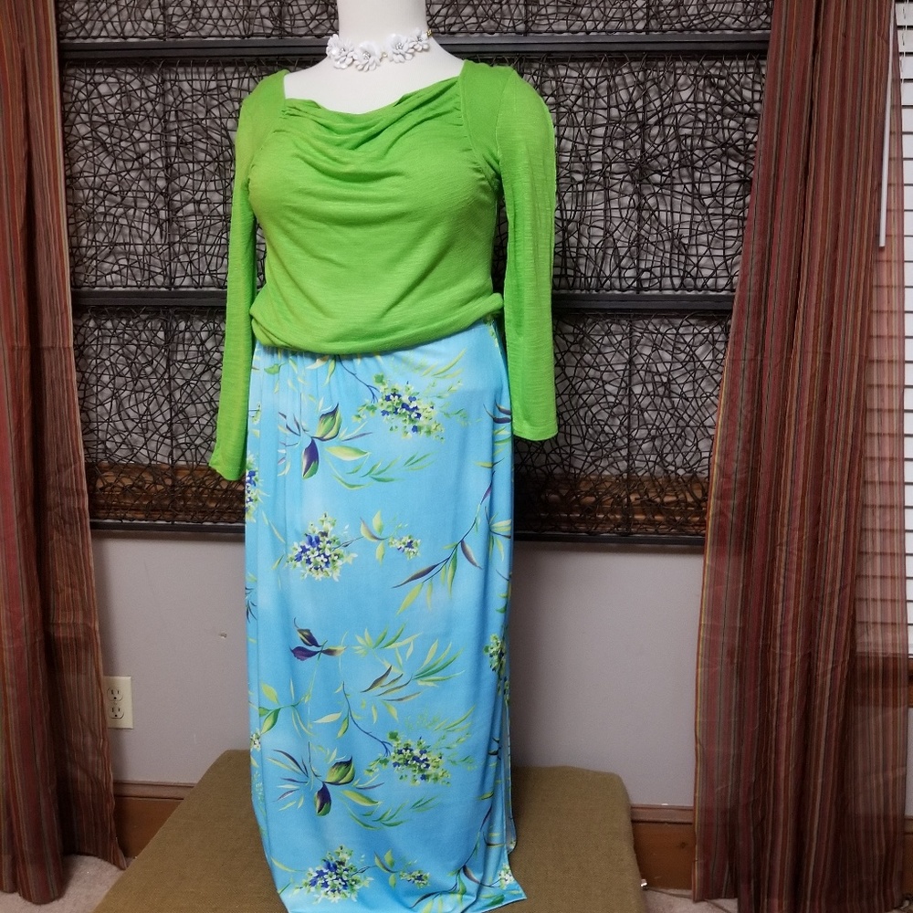 Robin's egg blue floral maxi skirt